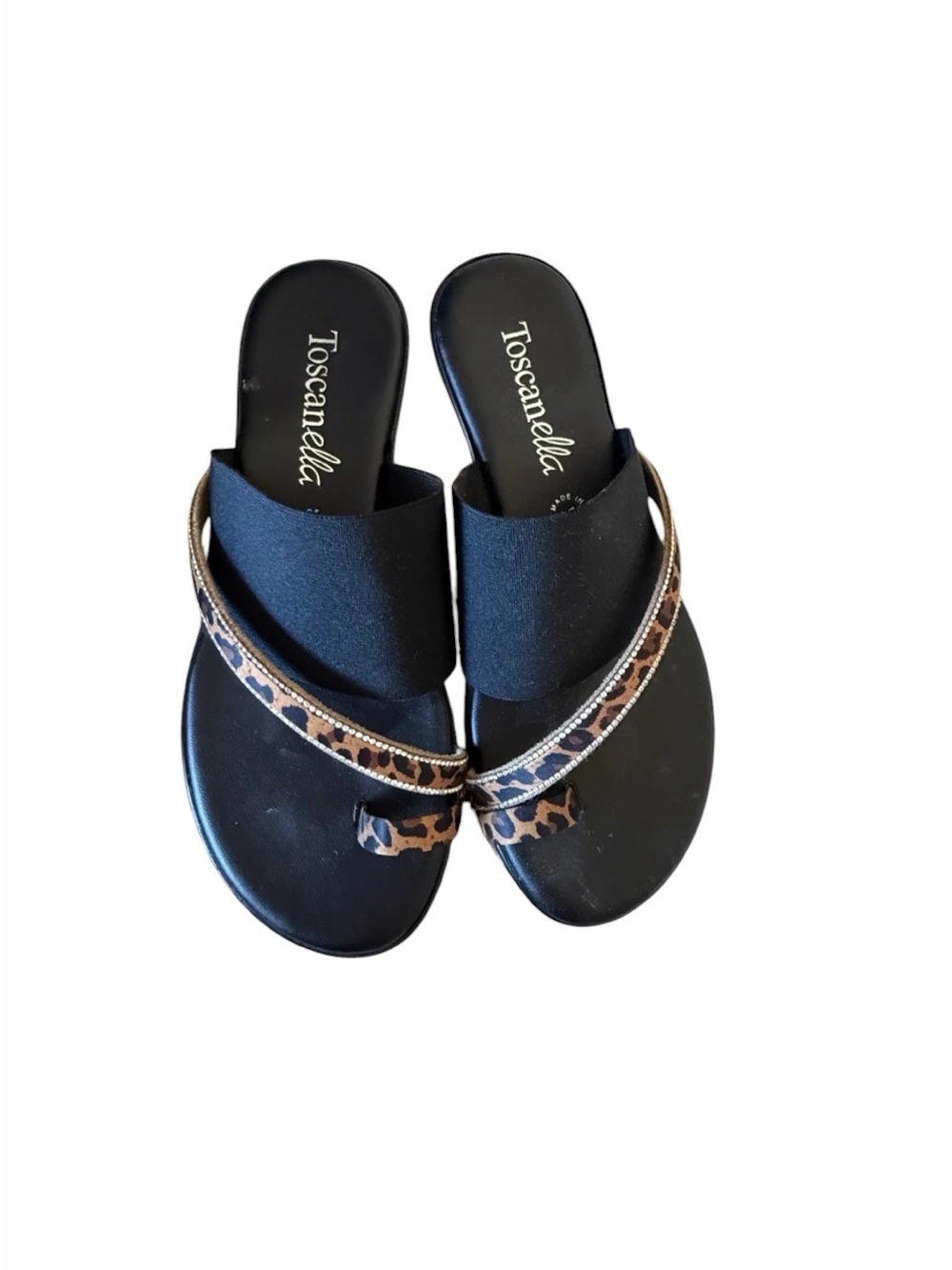 TOSCANELLA CHIC BLACK & LEOPARD PRINT TOE
SANDALS